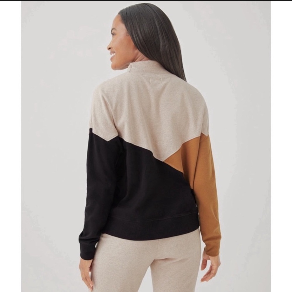 NWT Pact 100% Organic Cotton Airplane Color Block Sweatshirt Wheat Chai Black - Picture 3 of 3